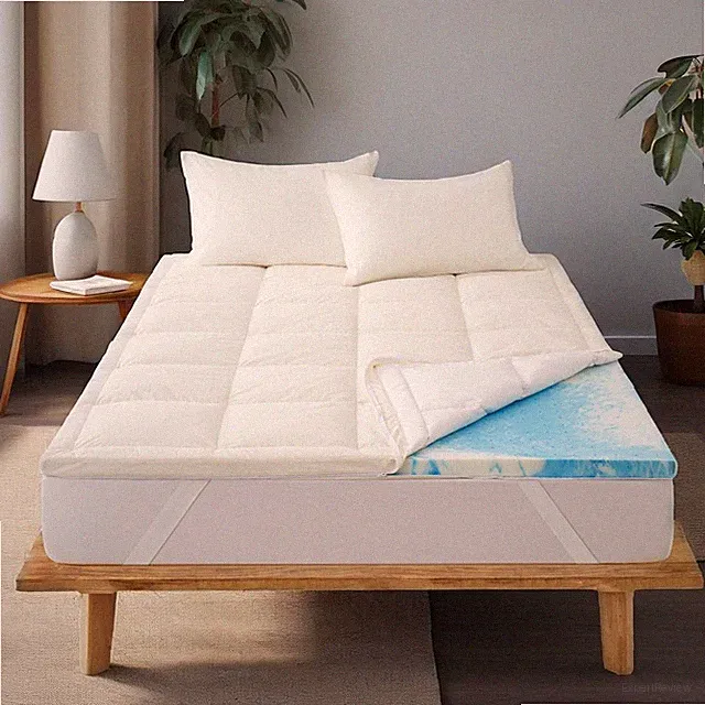 4" Medium Support Hybrid Mattress Topper, Memory Foam Feather Inner Cotton Cover