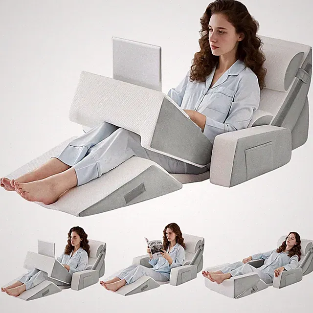 9-Piece Wedge Pillow Set for Surgery Recovery, Memory Foam, Gray