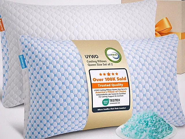 Cooling Firm Bed Pillows Set of 2, Shredded Memory Foam Pillows for Sleeping...