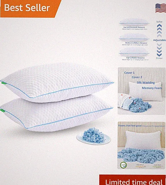 Cooling Shredded Memory Foam Pillows for Luxurious Sleep - King Size 2 Pack