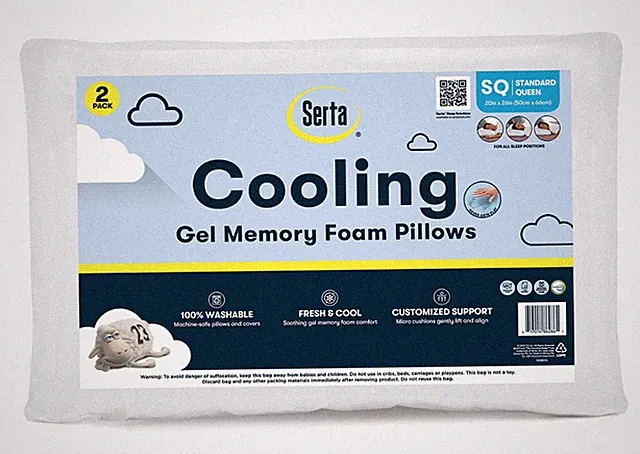 Gel Memory Foam Pillows (Set of 2) Standard 20”x26” Cooling Technology