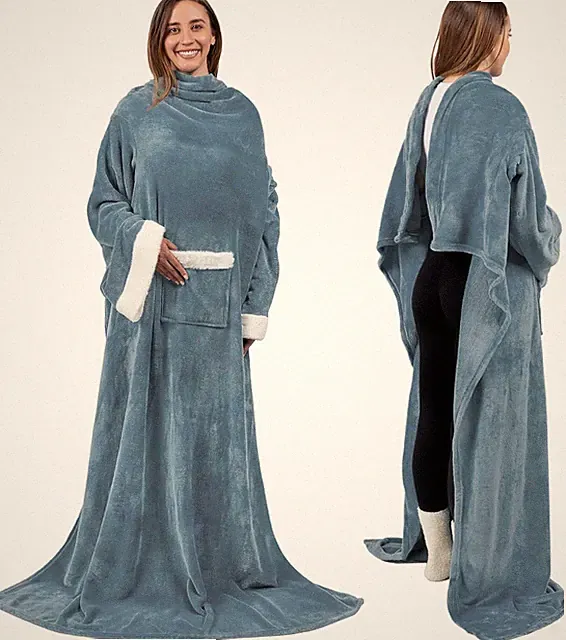 PAVILIA Fleece Blanket with Sleeves for Women Men Adults, Wearable Blanket Warm