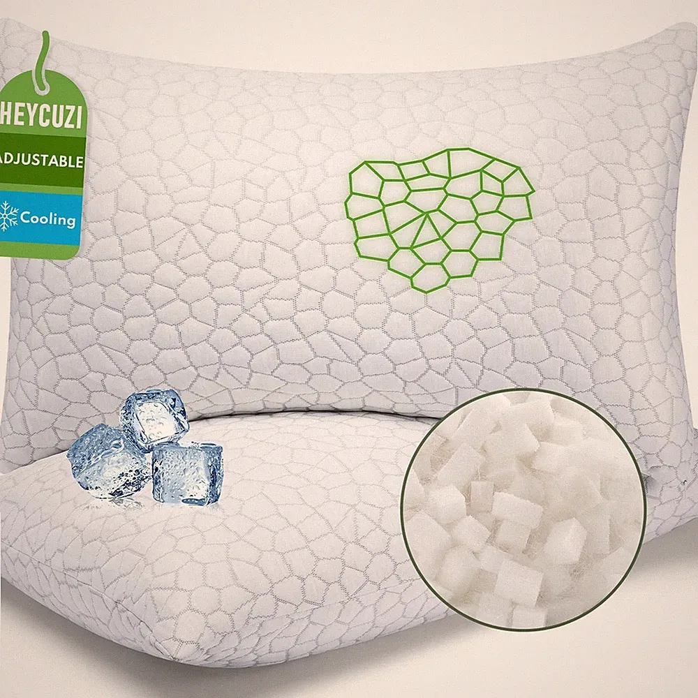 Pillows Queen Size Set of 2 - Cooling Shredded Memory Foam Pillow for Sleepin...