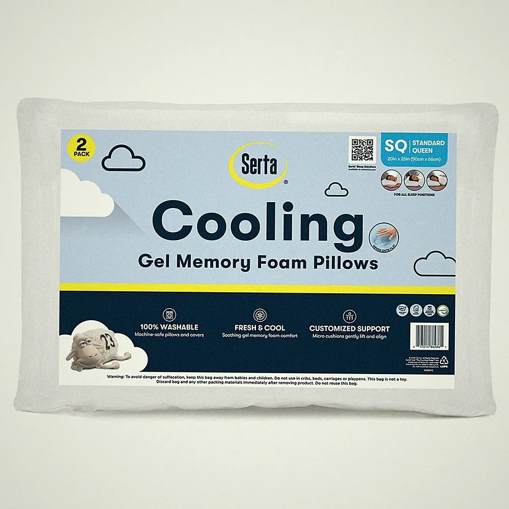 Serta Cooling Gel Memory Foam Bed Pillow, Set of 2 SAMEDAYSHIP!!