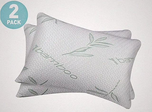 Set of 2 Bamboo Shredded Memory Foam Bed Pillows Hypoallergenic Cover Queen King