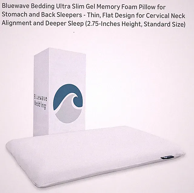 Ultra Slim Gel Memory Foam Pillow for Stomach and Back Sleepers - Thin Flat Des