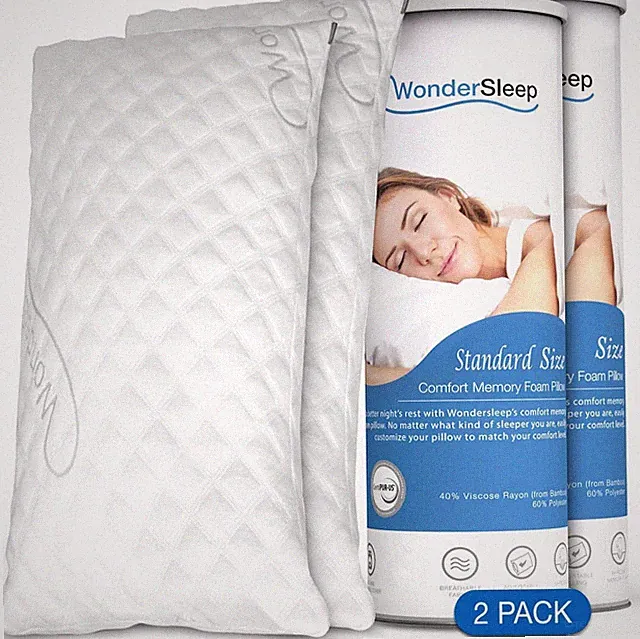 WonderSleep 2 Pack Memory Foam Bed Pillows for Home - Standard size